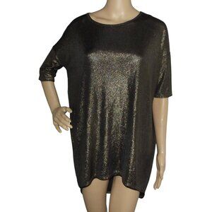 LulaRoe Tunic Top Womens Size XS Metallic Gold Black sparkle hi lo hem round
